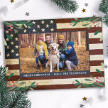 Vintage Patriotic American Flag Photo Christmas Holiday Card<br><div class="desc">Send Merry Christmas greetings to friends and family with this unique USA American Flag Christmas Card - USA American flag design vintage red white blue design with holly and berries. Personalize with your favourite photo, message and family name. This patriotic Christmas card is perfect for military families, veterans, patriotic family...</div>