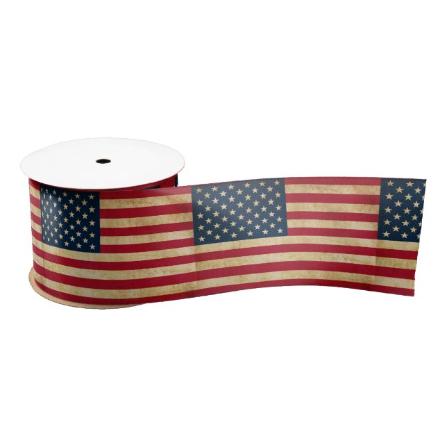 Vintage Patriotic American Flag Satin Ribbon (Spool)