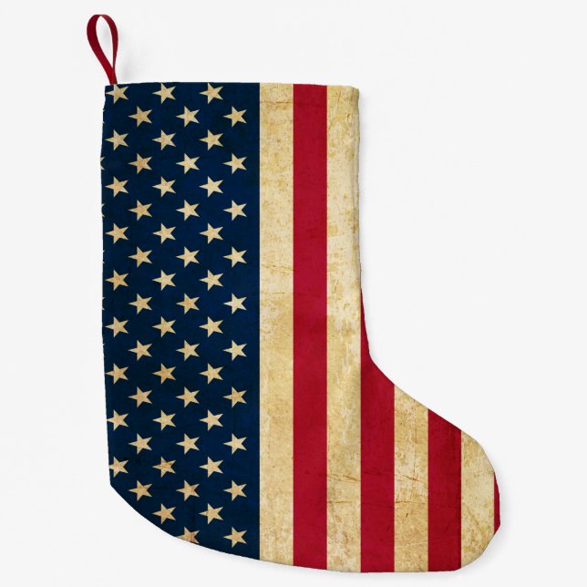 Vintage Patriotic American Flag Small Christmas Stocking (Front)