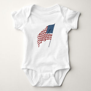 Vintage Patriotic American Flag Waving in the Wind Baby Bodysuit