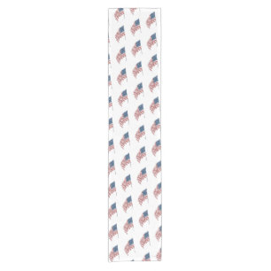 Vintage Patriotic American Flag Waving in the Wind Short Table Runner