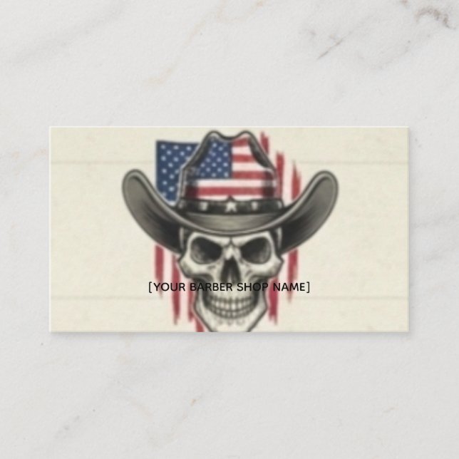 Vintage Patriotic Barber Business Card - Cowboy Sk (Front)