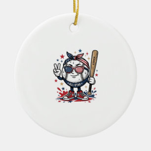 Vintage Patriotic Baseball Mascot Shirt Design_1 Ceramic Ornament