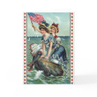 Vintage Patriotic Beach Women Postcard