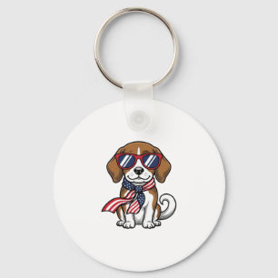Vintage Patriotic Beagle Dog Sunglasses Shirt_1 Keychain