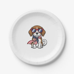 Vintage Patriotic Beagle Dog Sunglasses Shirt_1 Paper Plate