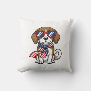 Vintage Patriotic Beagle Dog Sunglasses Shirt_1 Throw Pillow