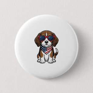 Vintage Patriotic Beagle Puppy Sunglasses Shirt_1 2 Inch Round Button