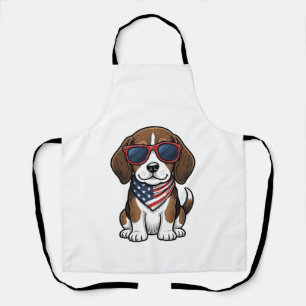 Vintage Patriotic Beagle Puppy Sunglasses Shirt_1 Apron