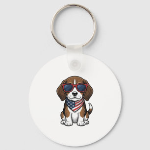 Vintage Patriotic Beagle Puppy Sunglasses Shirt_1 Keychain