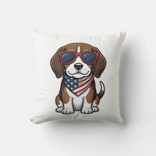 Vintage Patriotic Beagle Puppy Sunglasses Shirt_1 Throw Pillow