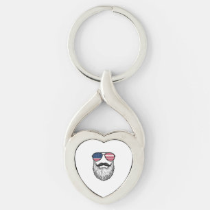 Vintage Patriotic Beard Sunglasses Graphic Shirt_1 Keychain