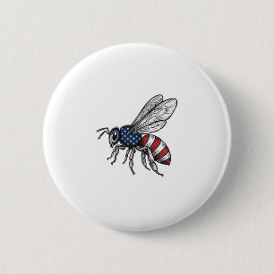 Vintage Patriotic Bee Vector Graphic Shirt Design_ 2 Inch Round Button
