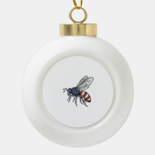 Vintage Patriotic Bee Vector Graphic Shirt Design_ Ceramic Ball Christmas Ornament