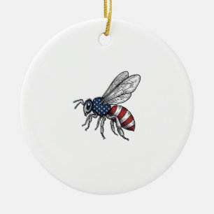 Vintage Patriotic Bee Vector Graphic Shirt Design_ Ceramic Ornament