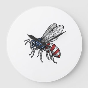 Vintage Patriotic Bee Vector Graphic Shirt Design_ Large Clock