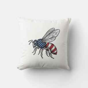 Vintage Patriotic Bee Vector Graphic Shirt Design_ Throw Pillow