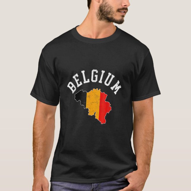 Vintage Patriotic Belgium Flag Map Distressed T-Shirt (Front)
