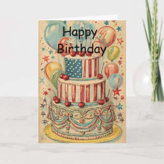 Vintage Patriotic Birthday Cake Card