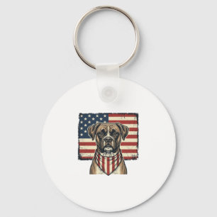 Vintage Patriotic Boxer Dog Flag Shirt Design_1 Keychain