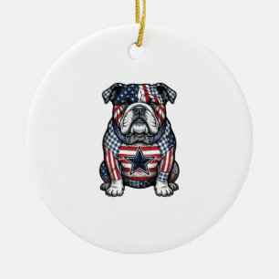 Vintage Patriotic Bulldog Vector Shirt Design_1 Ceramic Ornament