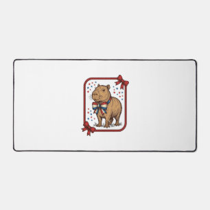 Vintage Patriotic Capybara Bow Tie Shirt Design_1 Desk Mat