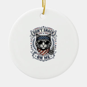 Vintage Patriotic Cat Don’t Snack On Me  Ceramic Ornament