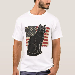 Vintage Patriotic Cat Flag Graphic T-Shirt Design_