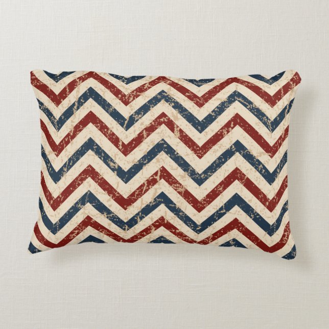 Vintage Patriotic Chevron Pattern Accent Pillow (Back)