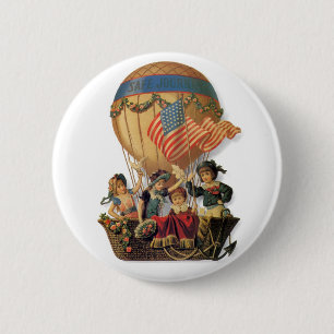 Vintage Patriotic, Children in a Hot Air Balloon 2 Inch Round Button