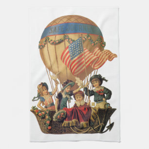 Vintage Patriotic, Children in a Hot Air Balloon Kitchen Towel