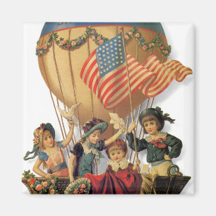Vintage Patriotic, Children in a Hot Air Balloon Magnet