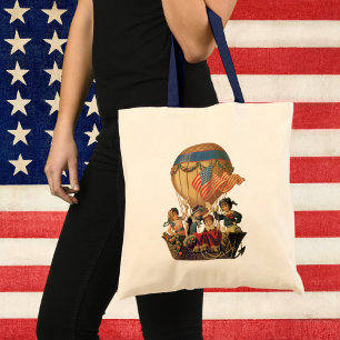 Vintage Patriotic, Children in a Hot Air Balloon Tote Bag