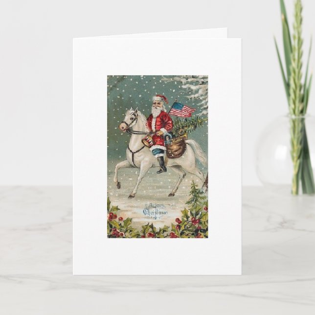 Vintage - Patriotic Christmas Santa, Holiday Card (Front)
