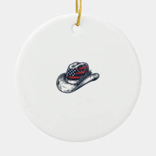 Vintage Patriotic Cowboy Hat Flower Shirt Design_1 Ceramic Ornament