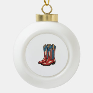 Vintage Patriotic Cowgirl Boots Western Shirt_1 Ceramic Ball Christmas Ornament