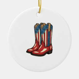 Vintage Patriotic Cowgirl Boots Western Shirt_1 Ceramic Ornament