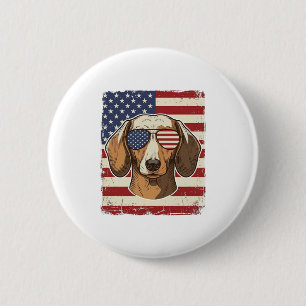 Vintage Patriotic Dachshund Flag Sunglasses Vector 2 Inch Round Button