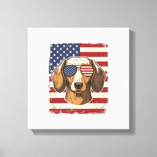 Vintage Patriotic Dachshund Flag Sunglasses Vector Canvas Print