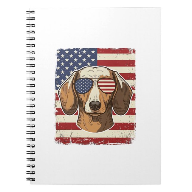 Vintage Patriotic Dachshund Flag Sunglasses Vector Notebook (Front)