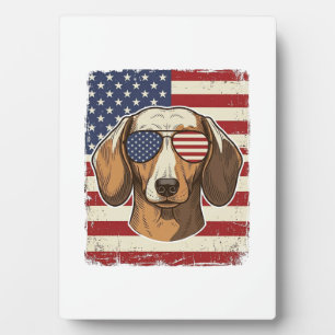 Vintage Patriotic Dachshund Flag Sunglasses Vector Plaque