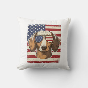 Vintage Patriotic Dachshund Flag Sunglasses Vector Throw Pillow