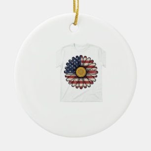 Vintage Patriotic Daisy Flower Vector Design_1 Ceramic Ornament