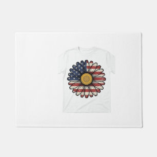 Vintage Patriotic Daisy Flower Vector Design_1 Doormat