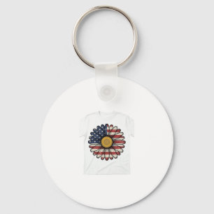 Vintage Patriotic Daisy Flower Vector Design_1 Keychain