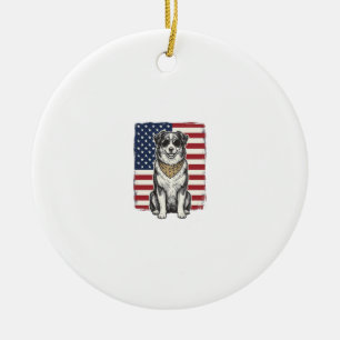 Vintage Patriotic Dog American Flag Shirt Design_1 Ceramic Ornament