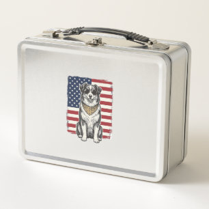 Vintage Patriotic Dog American Flag Shirt Design_1 Metal Lunch Box