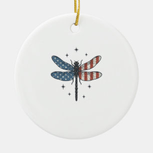 Vintage Patriotic Dragonfly Vector Shirt Design_1 Ceramic Ornament