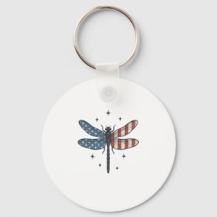 Vintage Patriotic Dragonfly Vector Shirt Design_1 Keychain