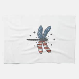 Vintage Patriotic Dragonfly Vector Shirt Design_1 Kitchen Towel
